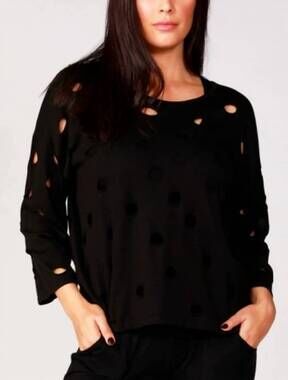 NEW FRENCH KYSS cutout crew neck top in black